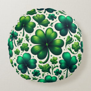Coussins Ronds Oreiller rond de la Saint-Patrick au trèfle chance