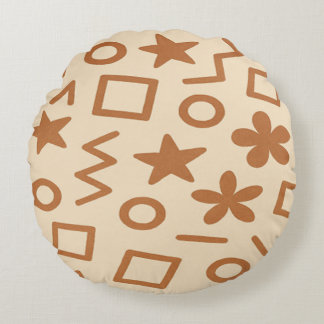 Coussins Ronds Oreiller rond design abstrait beige et marron