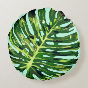 Coussins Ronds Oreiller rond feuille de Monstera verte