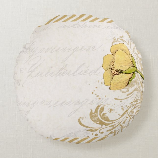 Coussins Ronds Oreiller rond Fleur Jaune (Devant)