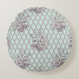 Coussins Ronds Oreiller rond floral vintage bleu menthe