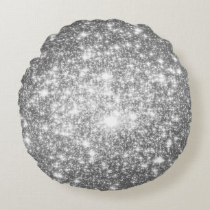 Coussins Ronds Oreiller rond gris aux étoiles argentées