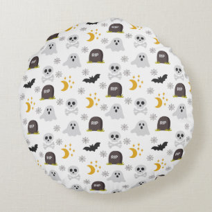 Coussins Ronds Oreiller rond Halloween noir et blanc effrayant