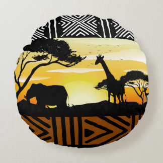 Coussins Ronds Oreiller rond imprimé scène de safari africain