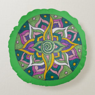 Coussins Ronds Oreiller rond jeté mandala Lotus rose/vert