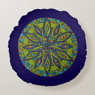Coussins Ronds Oreiller rond jeté Mandala Starburst Vert/Bleu