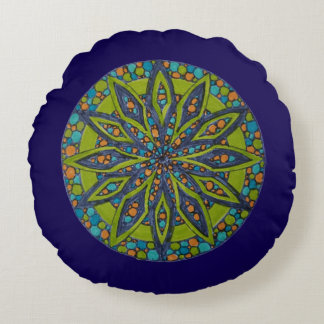 Coussins Ronds Oreiller rond jeté Mandala Starburst Vert/Bleu