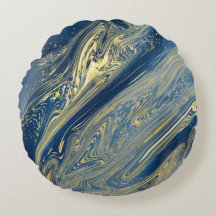 Oreiller rond métallisé bleu et or