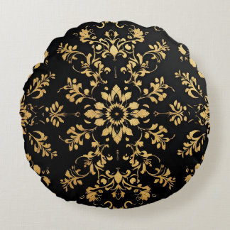 Coussins Ronds Oreiller rond motif noir jaune 