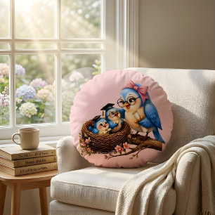 Coussins Ronds Oreiller rond oiseau de remise de diplôme rose mig