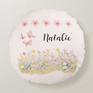 Coussins Ronds Oreiller Rond Personnalisé Fleur Sauvage & Papillo