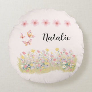 Coussins Ronds Oreiller Rond Personnalisé Fleur Sauvage & Papillo
