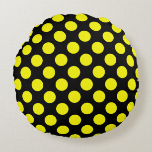 Coussins Ronds Oreiller rond personnalisé jaune à pois noirs