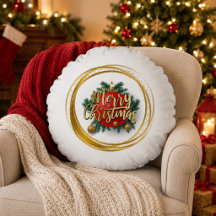 Oreiller Rond Personnalisé Joyeux Noël Doré