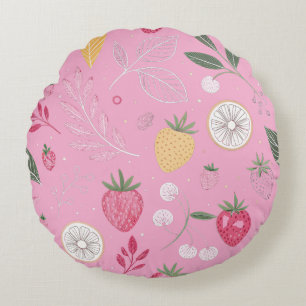 Coussins Ronds Oreiller Rond Rose Fleur et Fraise