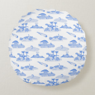 Coussins Ronds Oreiller rond Toile aux dinosaures (bleu pervenche