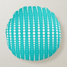Oreiller rond turquoise foncé et blanc à pois