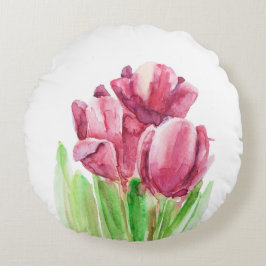Coussins Ronds Oreiller rose abstrait heureux de tulipes de