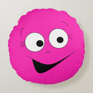 Coussins Ronds Oreiller visage drôle et idiot rose vif