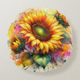 Coussins Ronds Oreillers à jets ronds - Beaux tournesols, Art