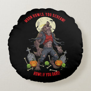 Coussins Ronds 🐺 Oreillers à lancer d'Halloween Werewolf 🎃