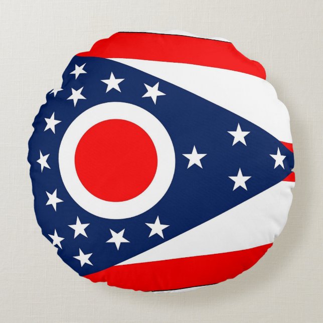 Coussins Ronds Oreillers à lancer rond avec drapeau de l'Ohio (Devant)