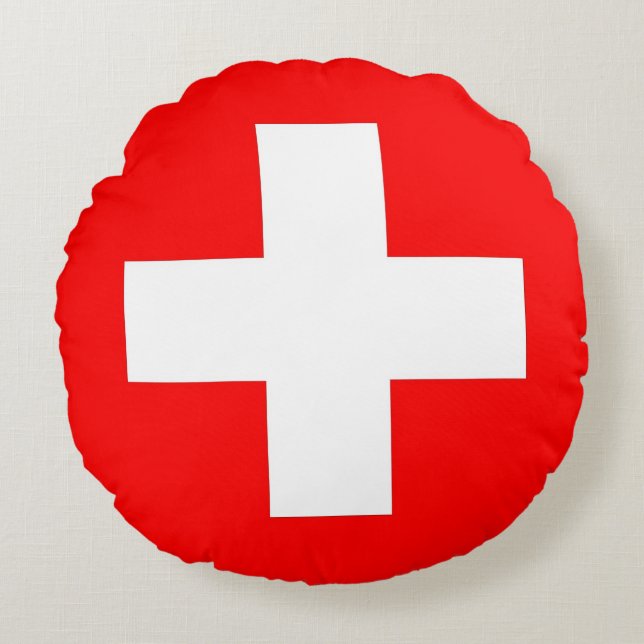 Coussins Ronds Oreillers à lancer rond avec drapeau suisse (Devant)