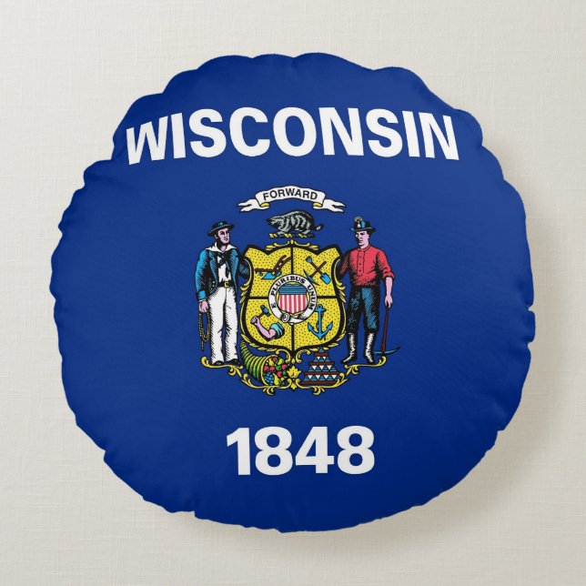 Coussins Ronds Oreillers à lancer rond avec le drapeau du Wiscons (Devant)