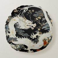 Oreillers à lancer ronde Dragon asiatique blanc