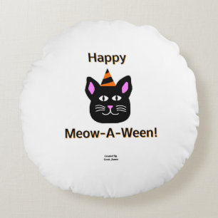Coussins Ronds Oreillers à tambour rond noir de cat miow-a-Ween