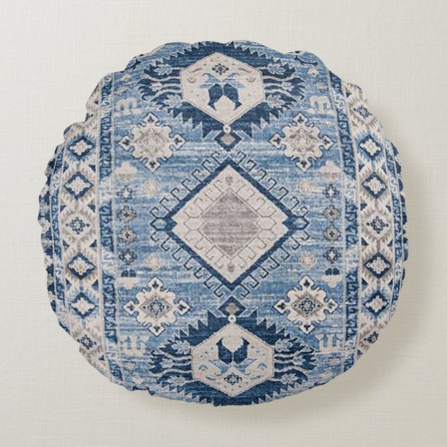 Coussins Ronds Oriental Antique Bleu Kilim Rug (Devant)