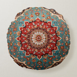 Coussins Ronds Oriental Retro Motif Perse Rouge Crème Bleu