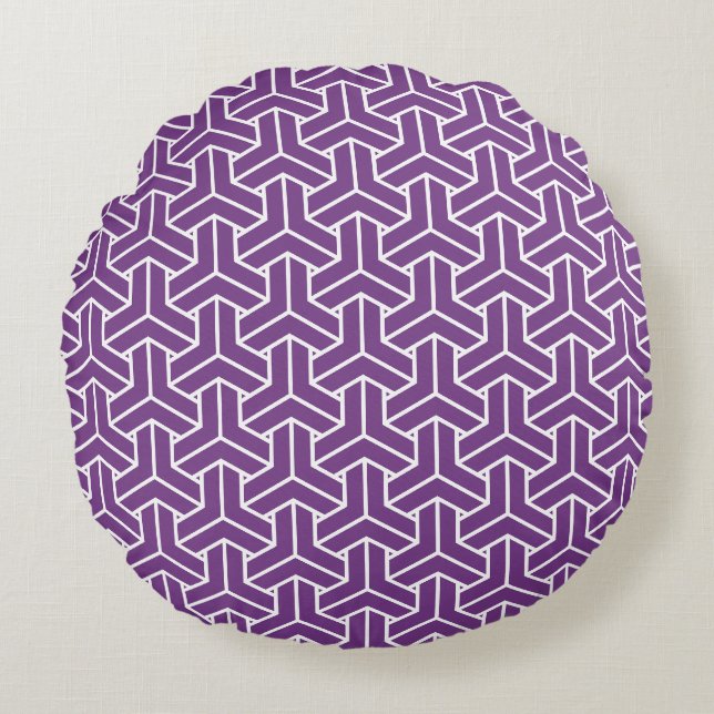Coussins Ronds Oriental violet blanc Ayame Japon Motif Bishamon (Devant)