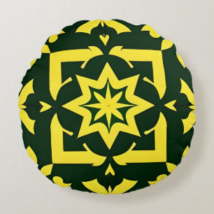 Coussins Ronds Ornement floral jaune sur fond vert