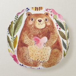 Coussins Ronds Ours aux fleurs et une abeille