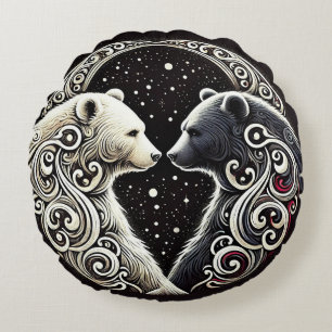 Coussins Ronds Ours blancs et noirs dans un design Yin Yang