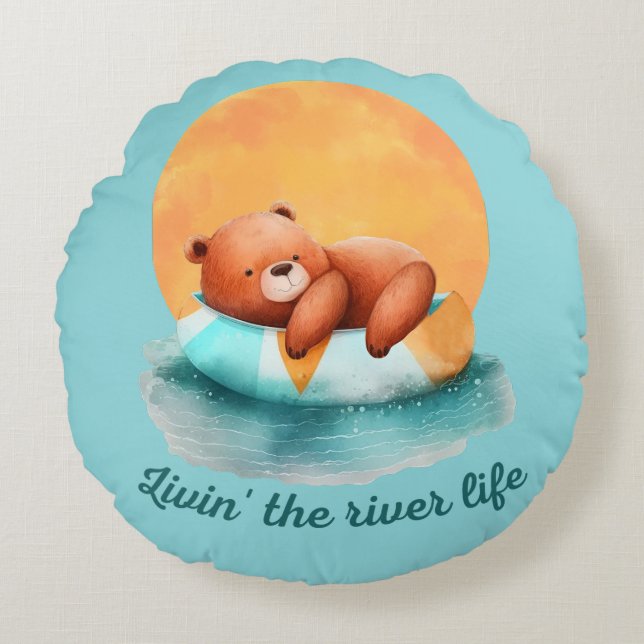 Coussins Ronds Ours de la vie fluviale | Art numérique mou (Devant)