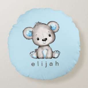 Coussins Ronds Ours en peluche personnalisé bébé garçon bleu
