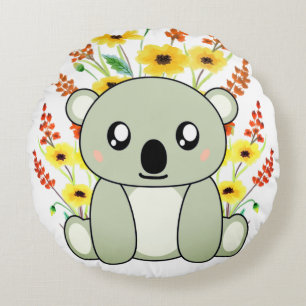 Coussins Ronds Ours Koala mignon avec fleurs