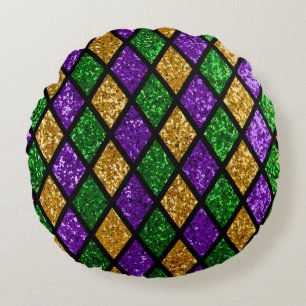 Coussins Ronds Paillette brillante verte, violette et dorée