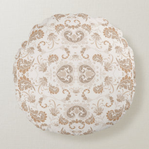 Coussins Ronds Paisley en beige esthétique moderne Tan Brown