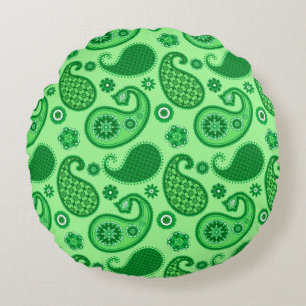 Coussins Ronds Paisley Motif, Jade et Emerald Green