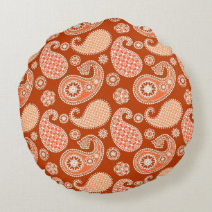 Coussins Ronds Paisley motif, Mandarin Orange et Blanc