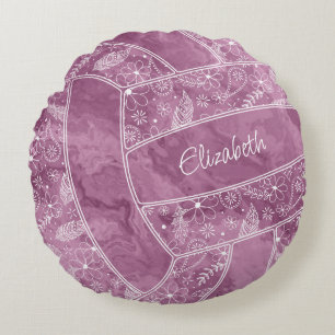 Coussins Ronds paislies plumes fleurs prune motif volleyball