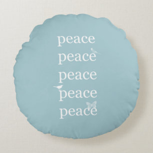 Coussins Ronds Paix bleue blanche citation inspirante oiseaux