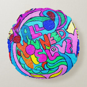 Coussins Ronds paix et amour super colorés