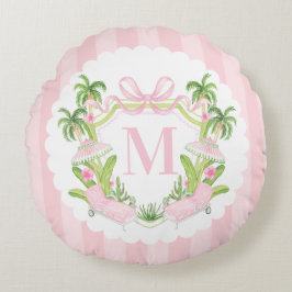 Coussins Ronds Palm Beach Pink Loungers Monogram Crest