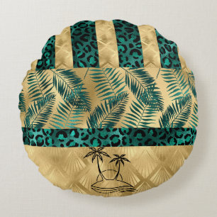 Coussins Ronds Palmier doré et vert
