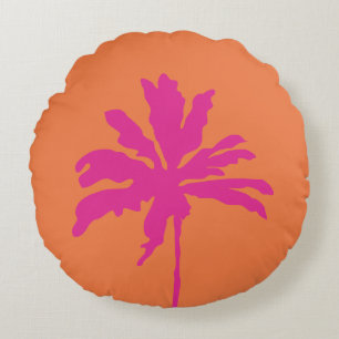 Coussins Ronds Palmier tropical moderne orange et rose chaud