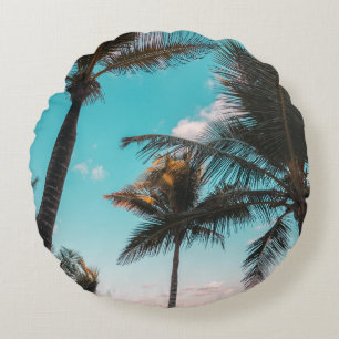 COUSSINS RONDS PALMIER TROPICAL RETRO EN BORD DE PLAGE